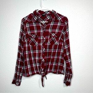 Torrid Womens 0X Plaid Flannel Shirt Long Sleeve Tie Front Top Dark Pink
